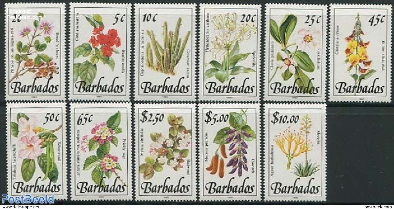 Barbados 1990 Flowers 11v (with Year 1990), Mint NH, Nature - Flowers & Plants - Barbados (1966-...)