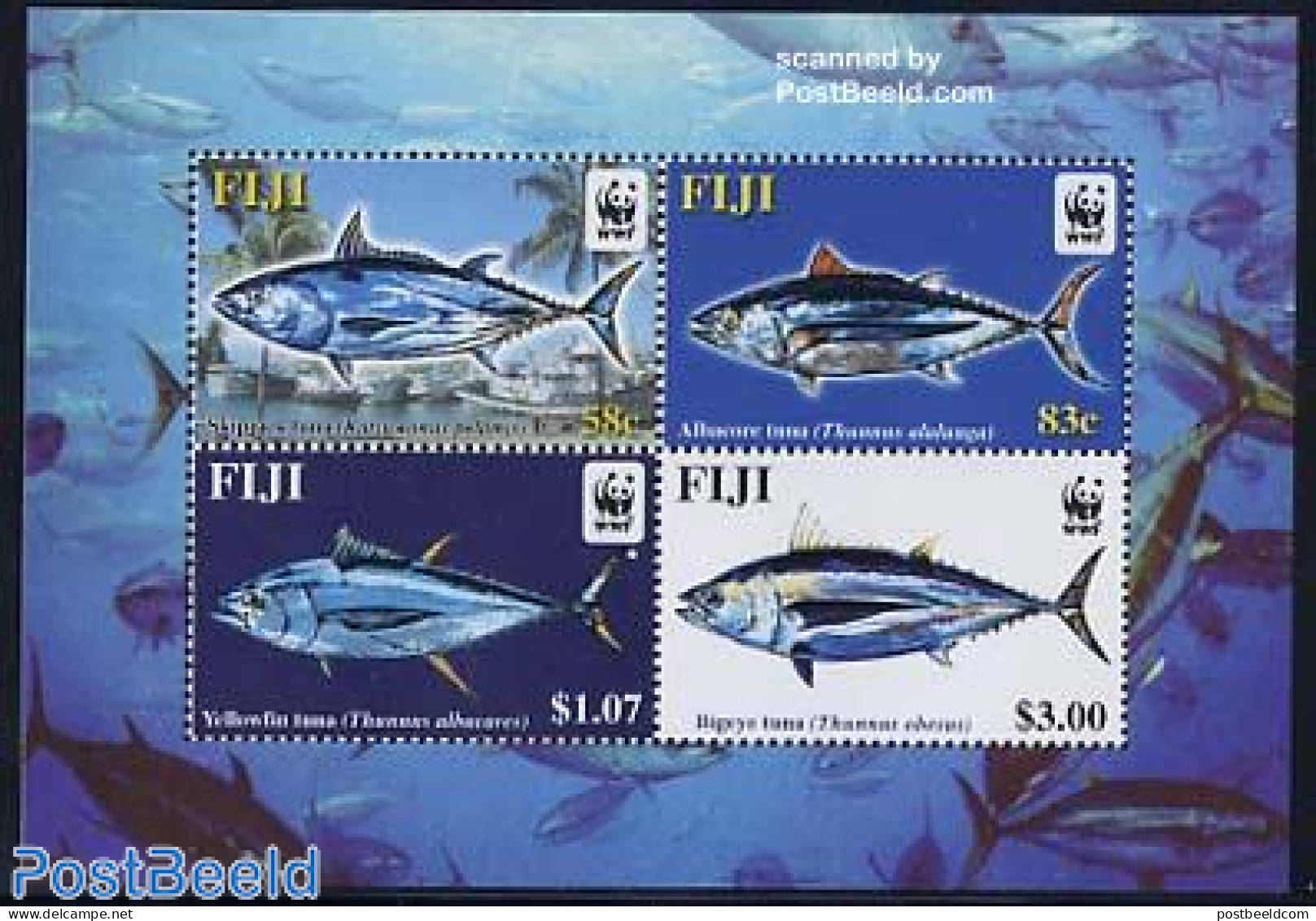 Fiji 2004 WWF, Tuna Species 4v M/s, Without Artist Name, Mint NH, Nature - Transport - Fish - World Wildlife Fund (WWF.. - Peces