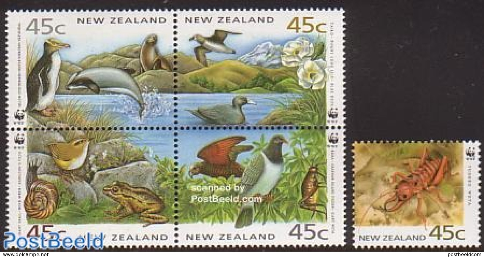 New Zealand 1993 WWF 5v (1v+[+]), Mint NH, Nature - Birds - Birds Of Prey - Ducks - Frogs & Toads - Penguins - Sea Mam.. - Nuevos