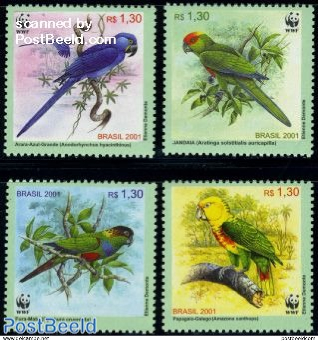 Brazil 2001 WWF 4v, Mint NH, Nature - Birds - Parrots - World Wildlife Fund (WWF) - Unused Stamps