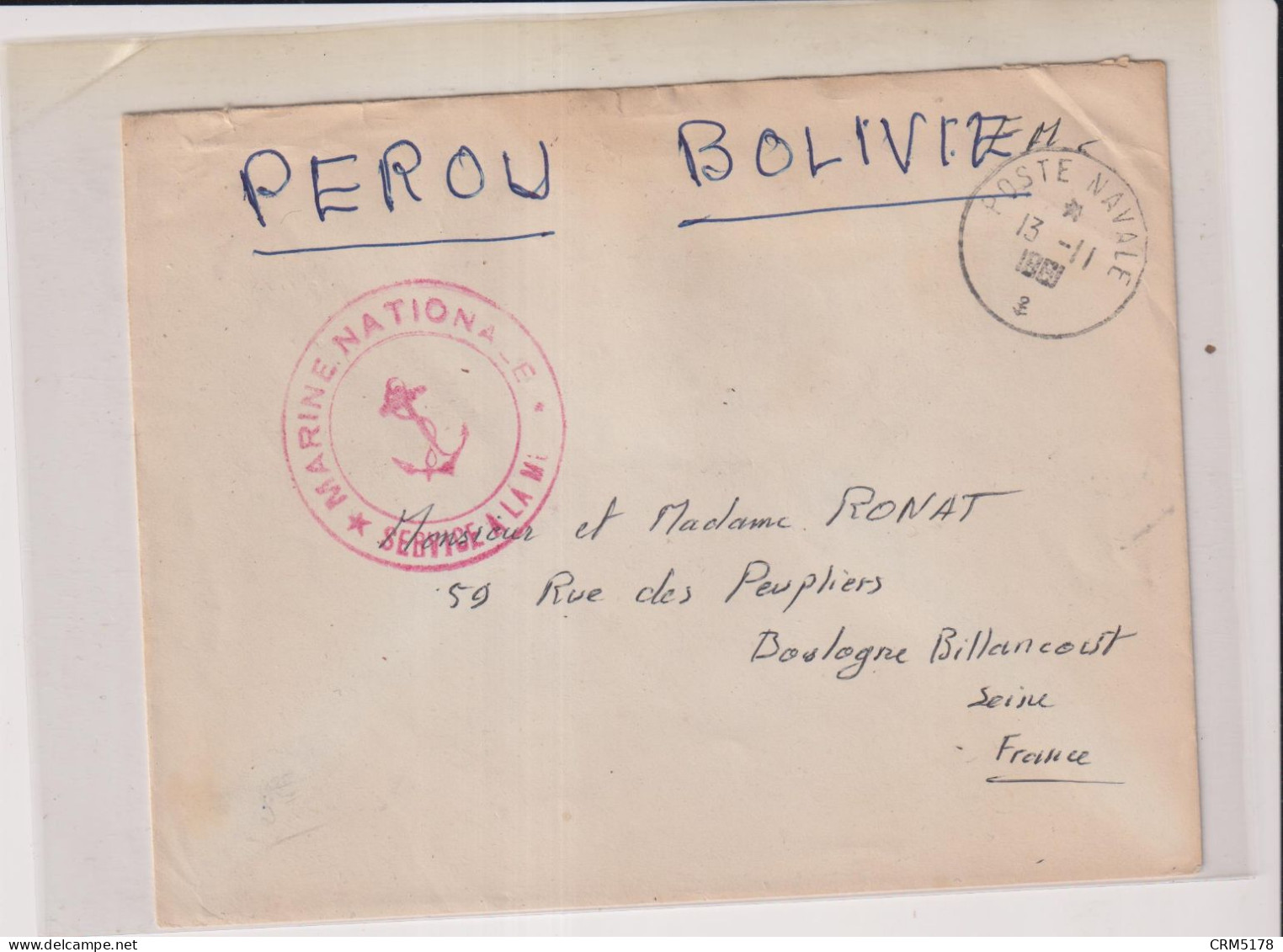 POSTE NAVALE-ENVELOPPE-CAD-13/11/1961-+SERVICE A LA MER - Seepost