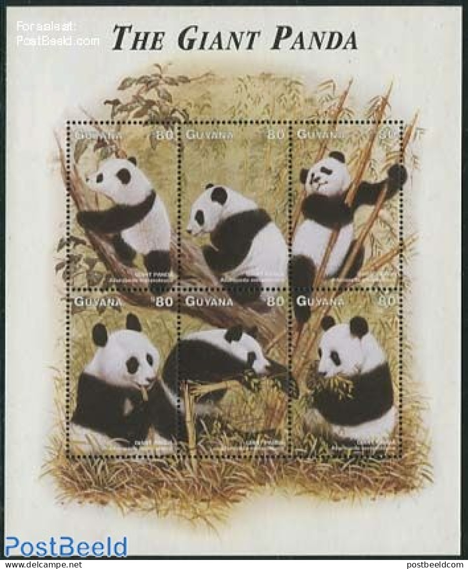 Guyana 1998 Giant Panda 6v M/s, Mint NH, Nature - Animals (others & Mixed) - Pandas - Guyane (1966-...)