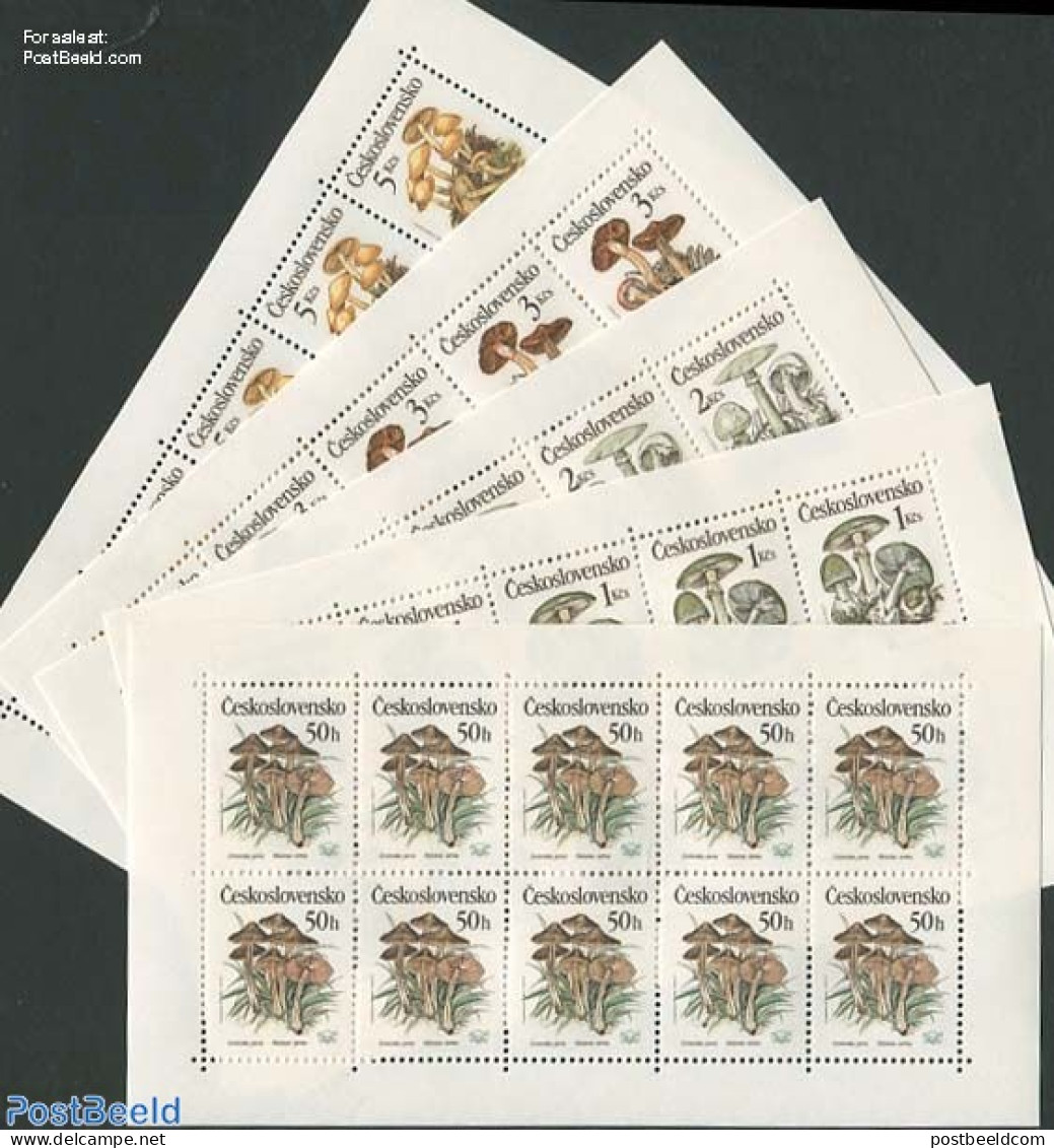 Czechoslovkia 1989 Mushrooms 5 M/ss, Mint NH, Nature - Andere & Zonder Classificatie