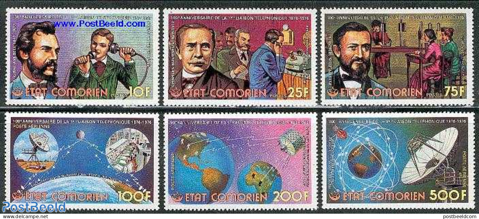 Comoros 1976 Telephone Centenary 6v, Mint NH, Science - Transport - Various - Telecommunication - Telephones - Space E.. - Télécom