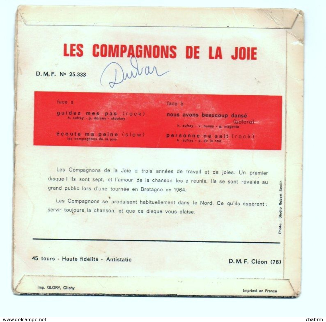 EP 45 TOURS LES COMPAGNONS DE LA JOIE GUIDEZ MES PAS DMF 25.333 FRANCE - Rock