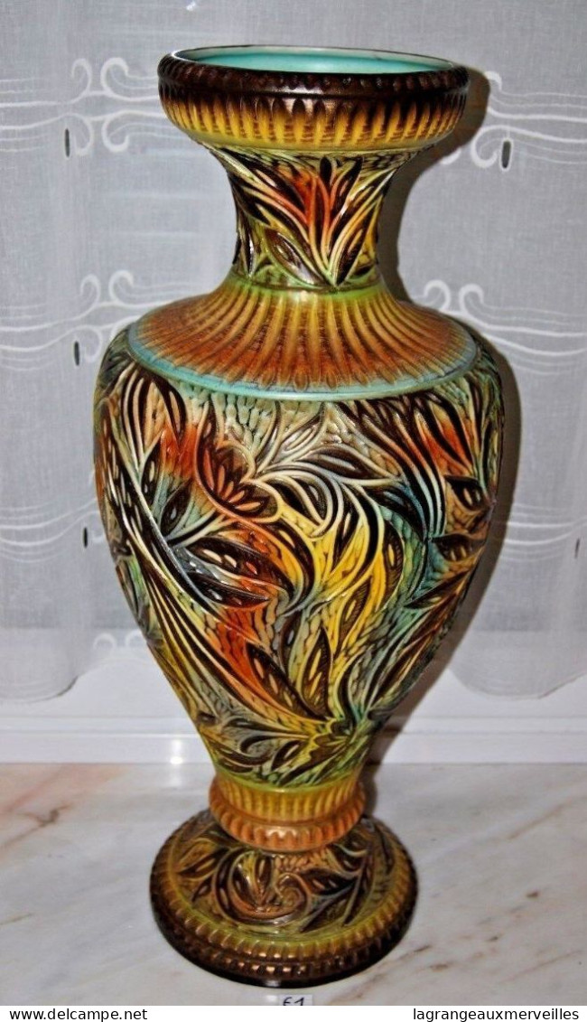 E1 Exceptionnel Vase INEDIT BECQUET QUAREGNON CACHET FAIT MAIN HENRI H 68 CM - Vases