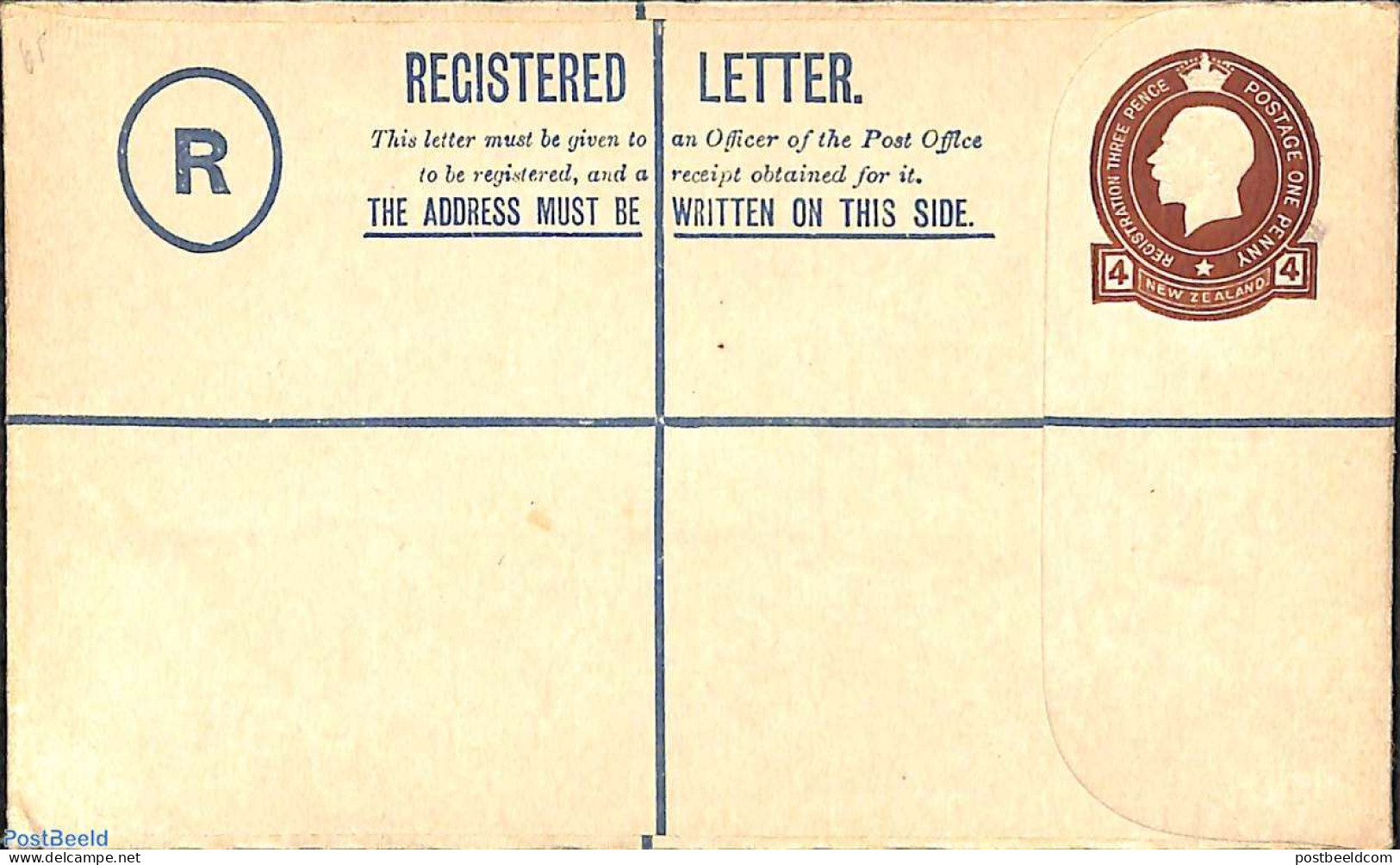 New Zealand 1935 Registered Letter 4d, Unused Postal Stationary - Brieven En Documenten
