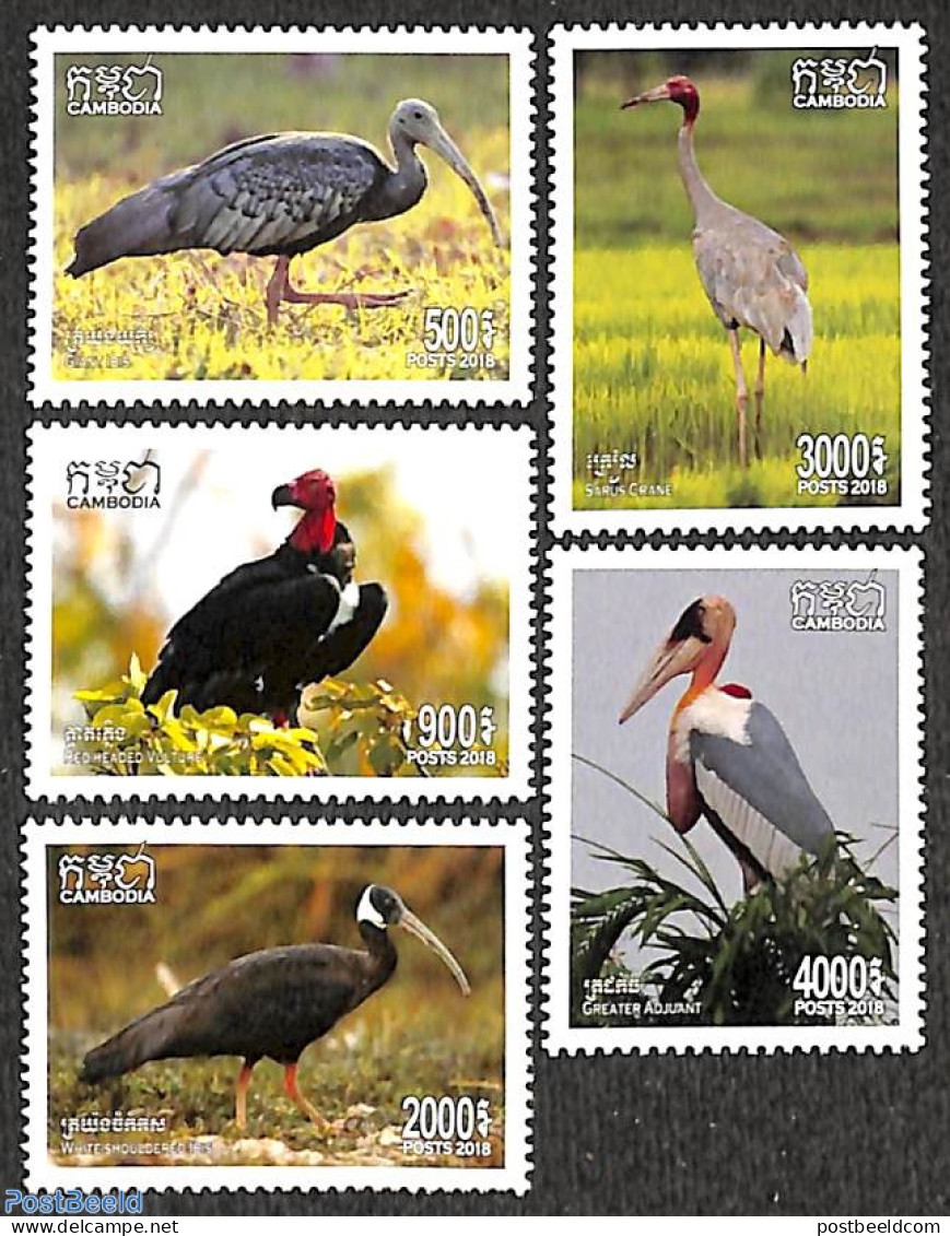 Cambodia 2018 Birds 5v, Mint NH, Nature - Birds - Cambodia