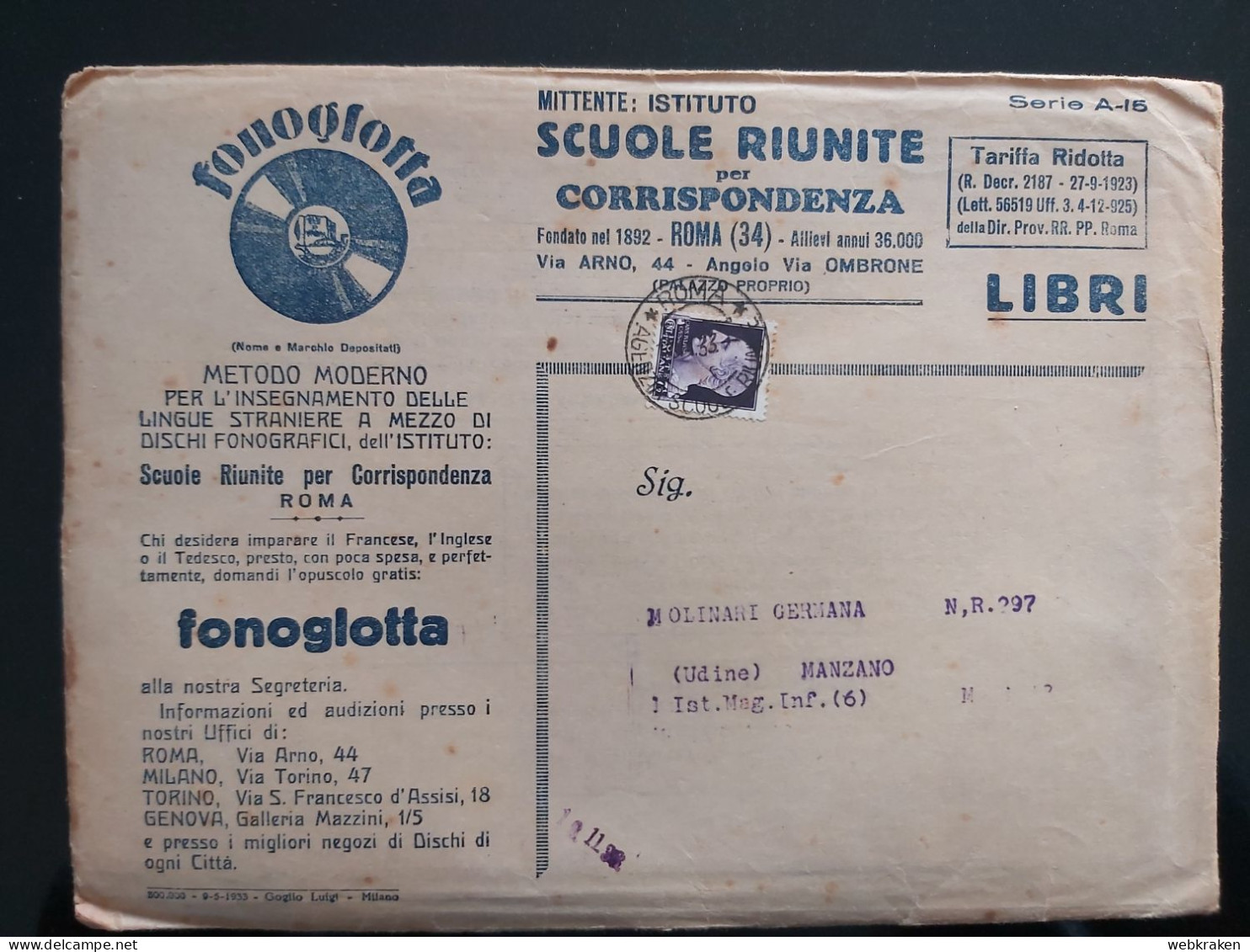 STORIA POSTALE REGNO ITALIA BUSTA CON FRANCOBOLLO ISOLATO CENT. 7 1/2 IMPERIALE - Storia Postale