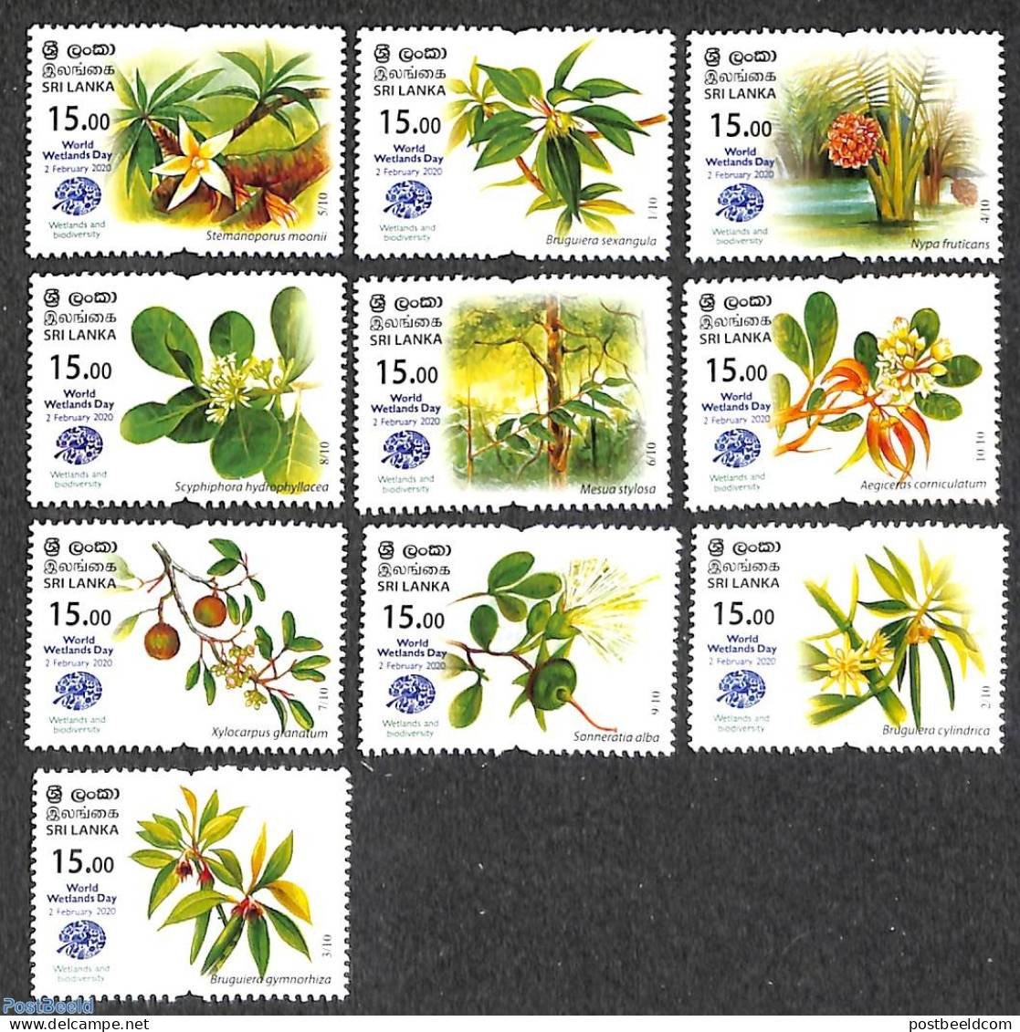 Sri Lanka (Ceylon) 2020 World Wetland Day 10v, Mint NH, Nature - Flowers & Plants - Sri Lanka (Ceylan) (1948-...)