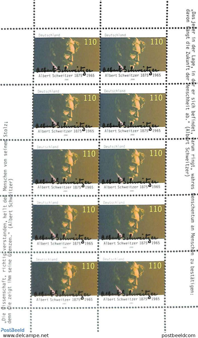 Germany, Federal Republic 2000 Albert Schweitzer M/s, Mint NH, Health - Performance Art - Health - Music - Unused Stamps