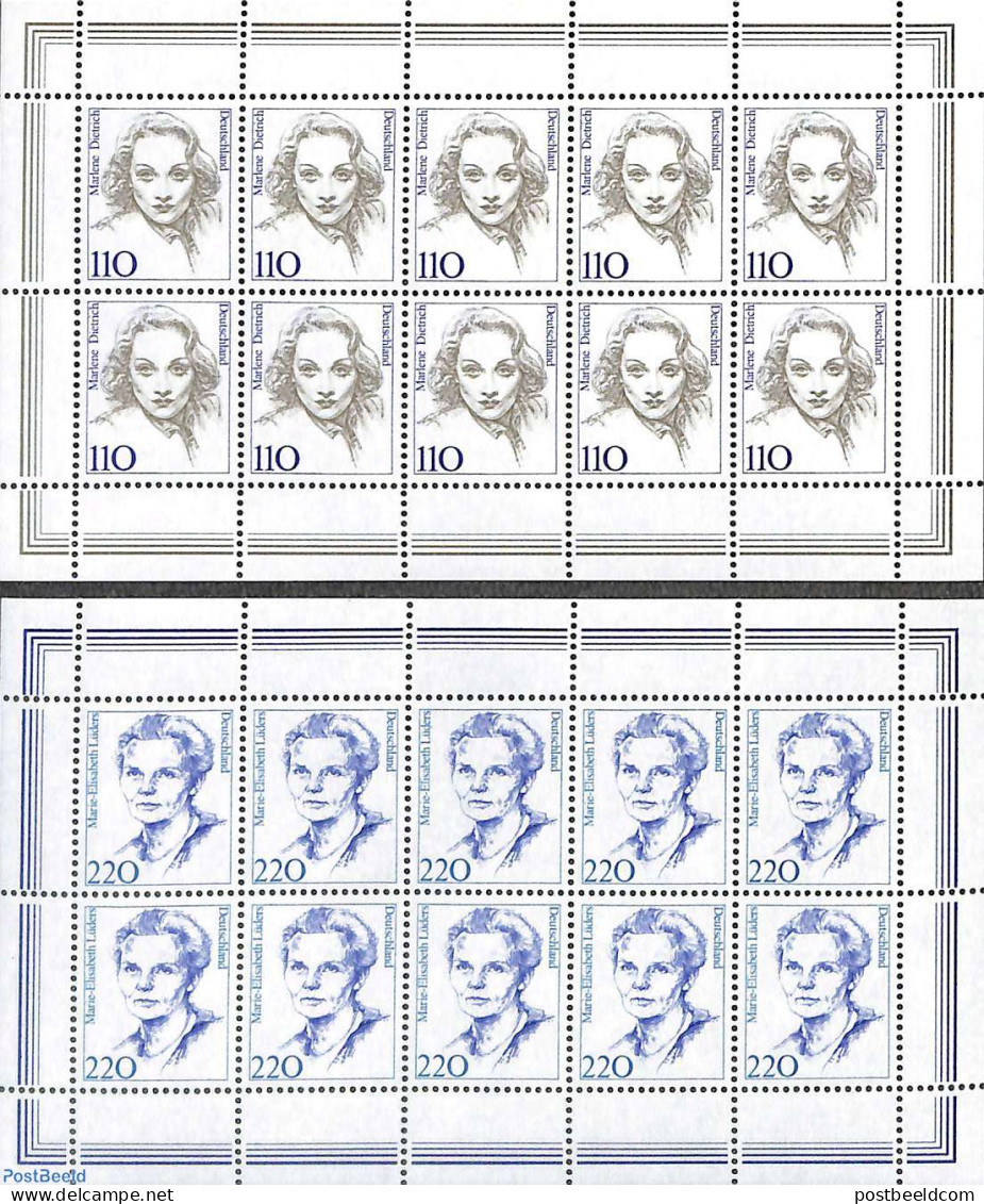 Germany, Federal Republic 1997 Famous Women 2 M/s, Mint NH, History - Performance Art - Politicians - Women - Movie St.. - Unused Stamps