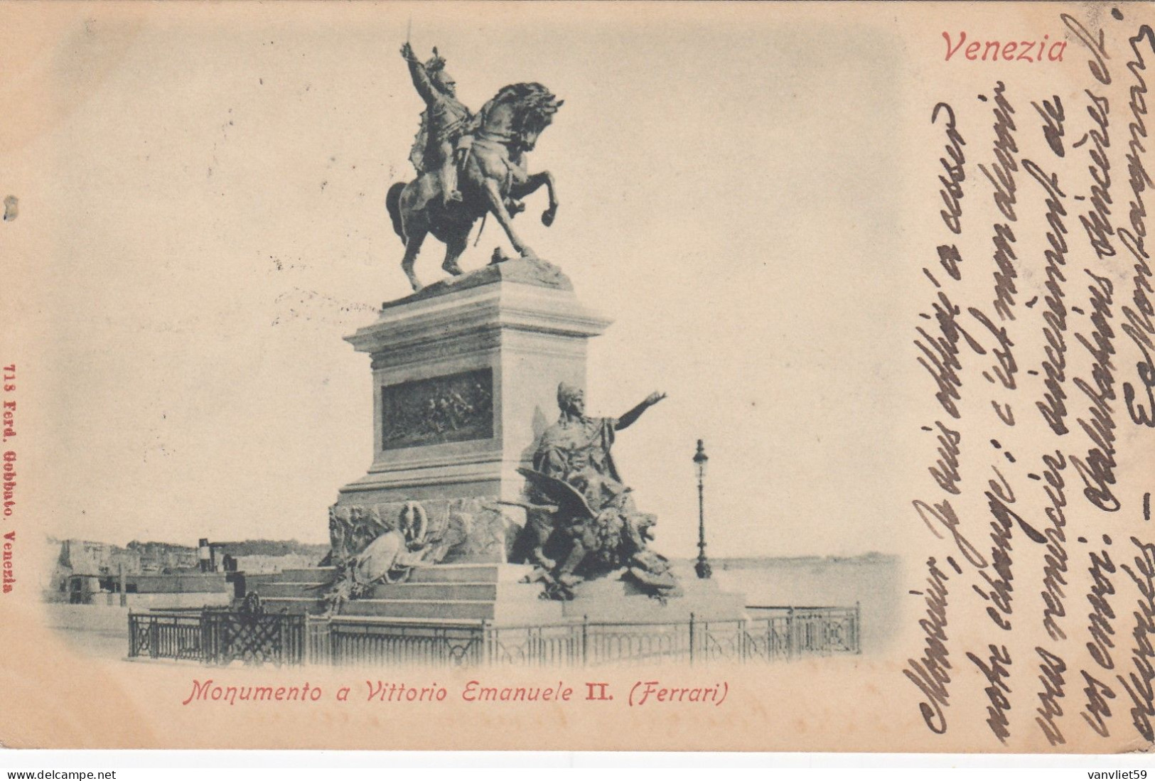 VENEZIA-MONUMENTO A VITTORIO EMANUELE II(ferrari)-CARTOLINA VIAGGIATA IL 14-3-1904-RETRO INDIVISO - Venezia (Venice)