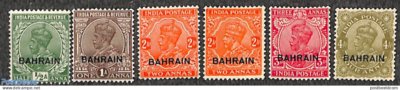 Bahrain 1934 Definitives 6v, Overprints On India Stamps, Unused (hinged) - Bahreïn (1965-...)