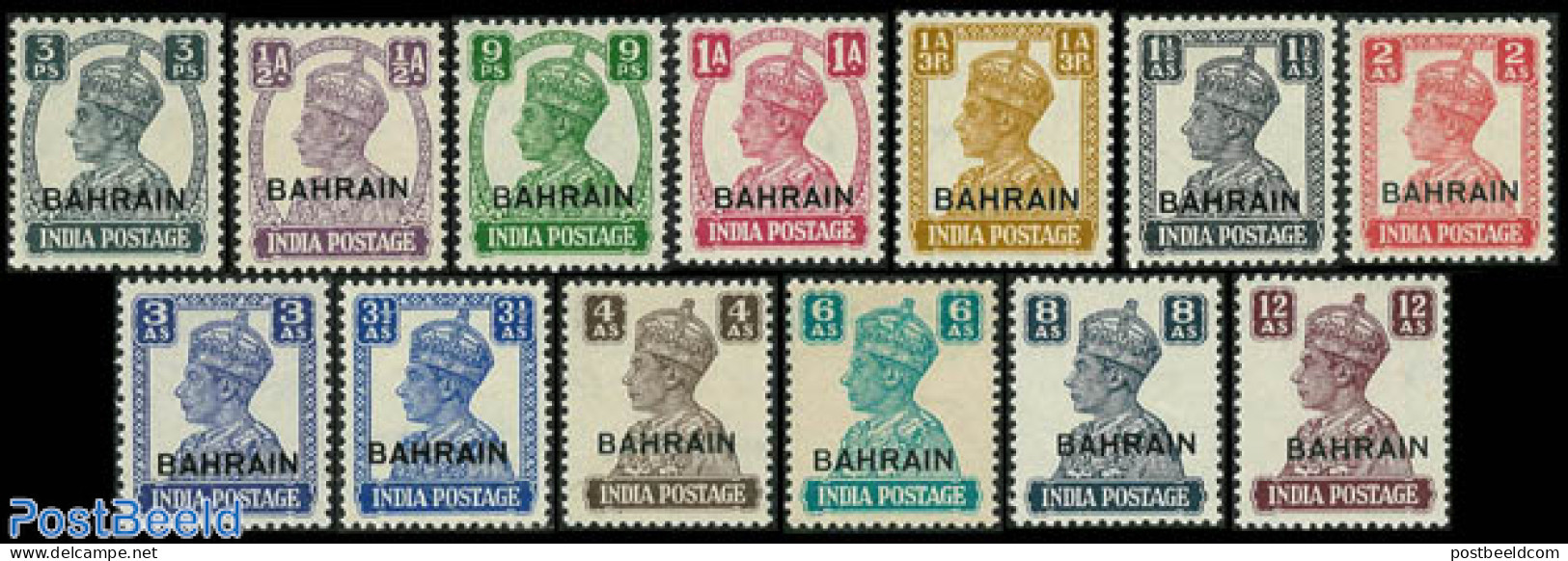 Bahrain 1942 Definitives 13v, Overprints On India Stamps, Unused (hinged) - Bahrain (1965-...)