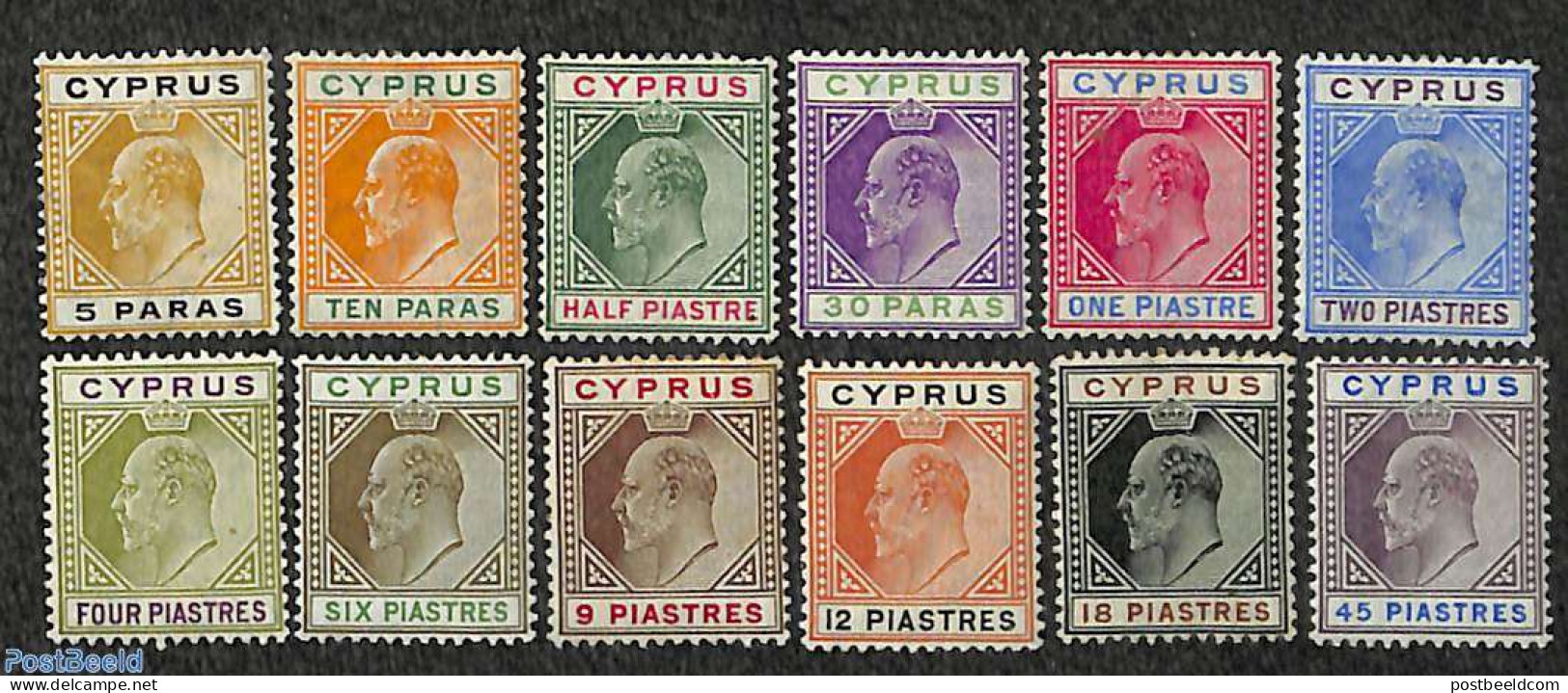 Cyprus 1904 Definitives King Edward VII, WM Multiple CA-Crown 12v, Unused (hinged) - Unused Stamps