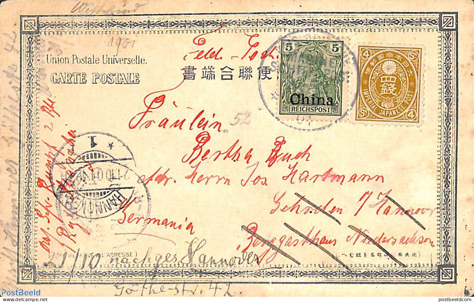 Germany, Colonies 1901 German Post China, Postcard To Hannover, Postal History - Otros & Sin Clasificación
