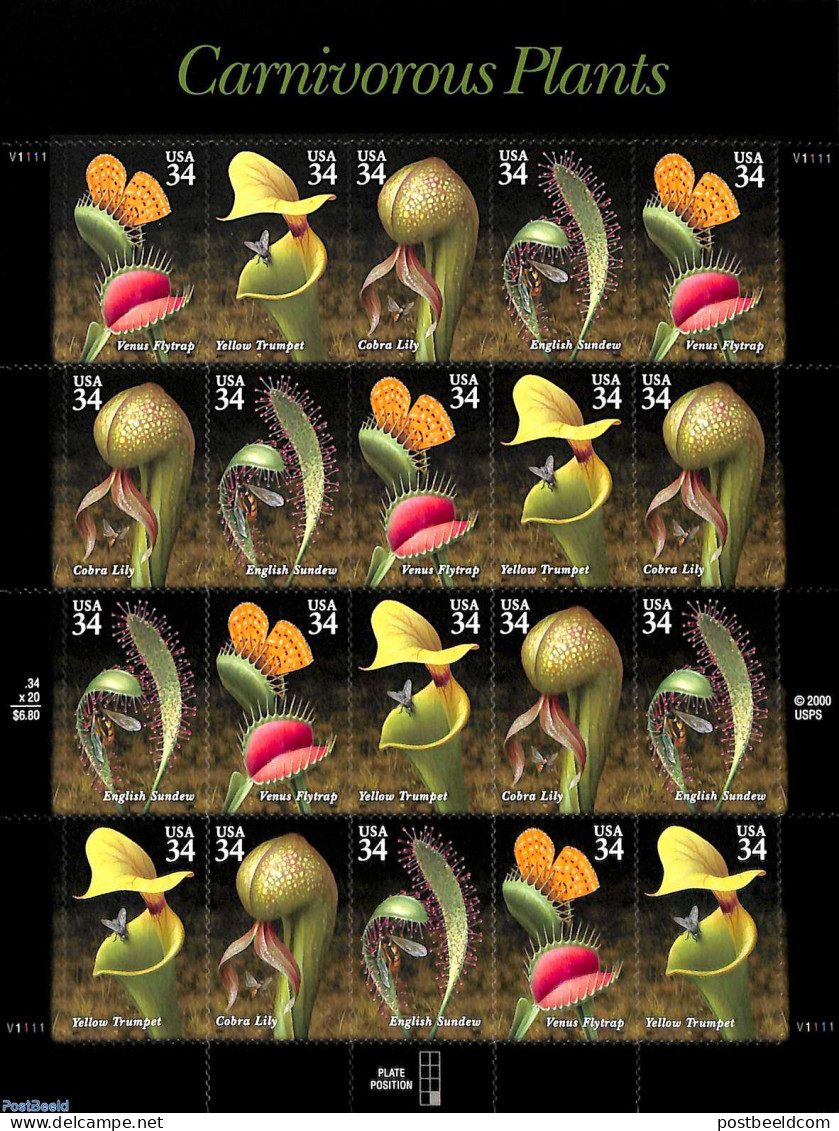 United States Of America 2001 Carnivorous Plants M/s, Mint NH, Nature - Flowers & Plants - Neufs