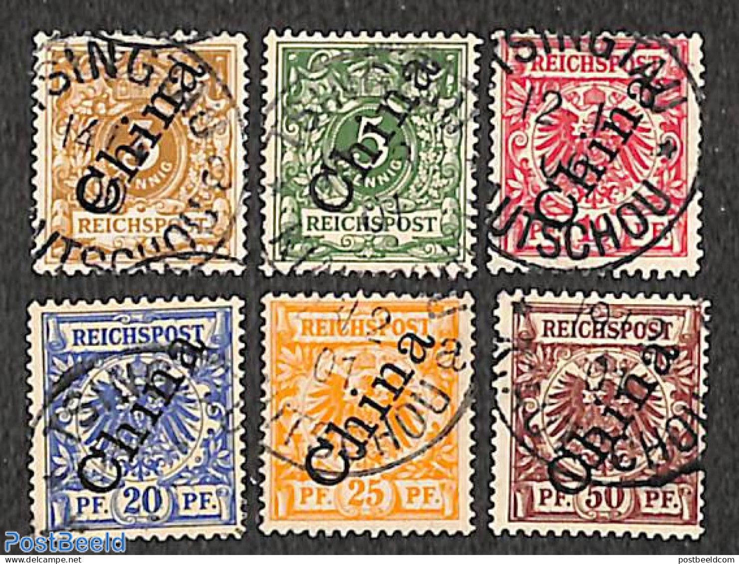 Germany, Colonies 1898 China Overprints 6v With Cancellations TSINGTAU, Used Stamps - Andere & Zonder Classificatie
