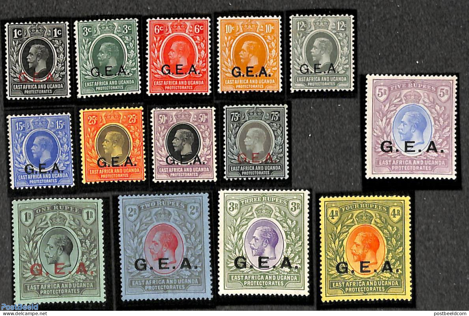 Tanzania 1917 G.E.A. Overprints 14v, Shortset, Unused (hinged) - Tanzania (1964-...)