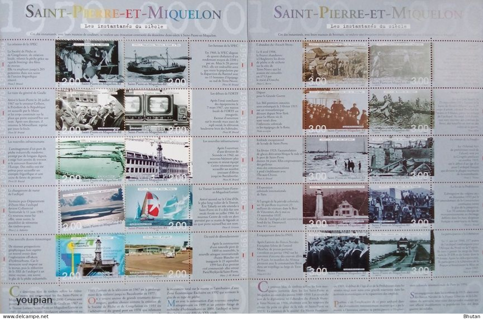 St. Pierre And Miquelon 2000, Major Events Of The 20th Century, Two MNH Sheetlets - Nuevos