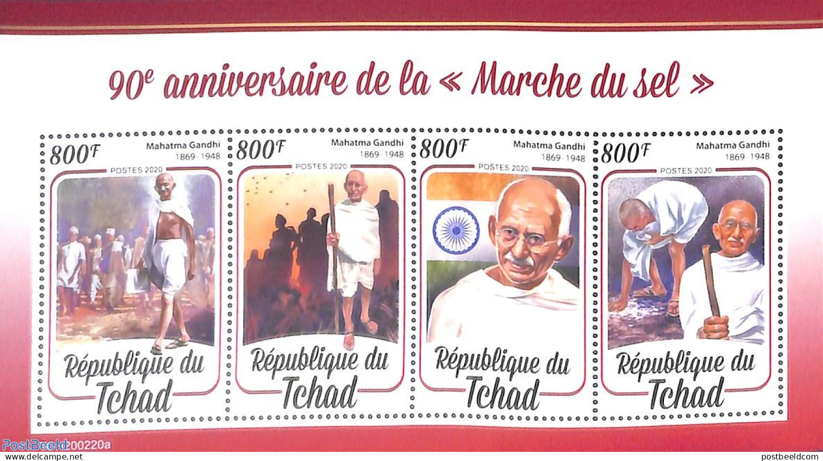 Chad 2020 M. Gandhi 4v M/s, Mint NH, History - Gandhi - Other & Unclassified
