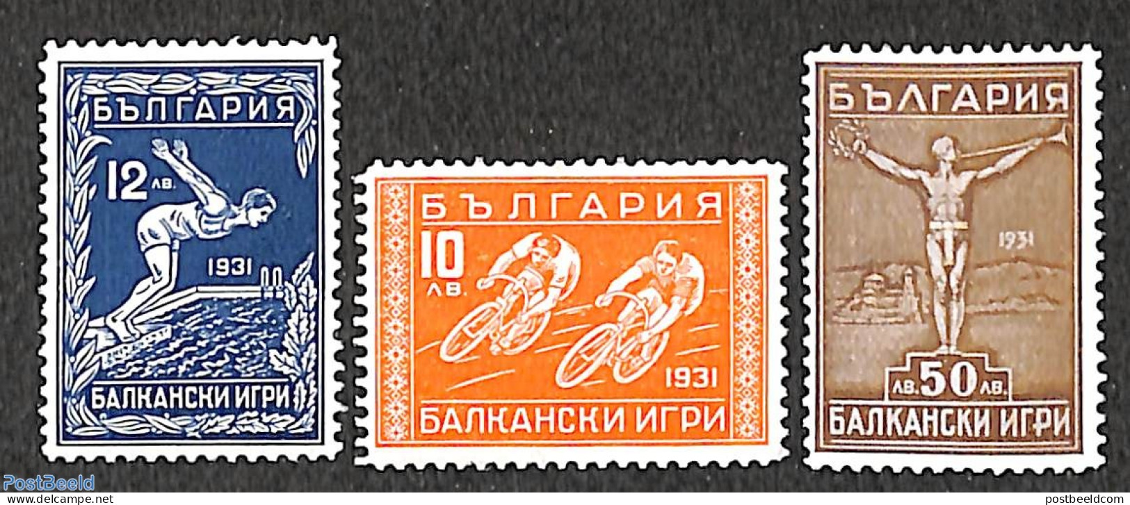 Bulgaria 1931 Balcan Games 3v With Attest, Mint NH, Sport - Cycling - Sport (other And Mixed) - Swimming - Ungebraucht