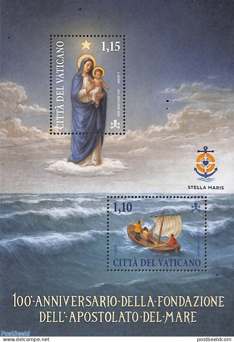Vatican 2020 Apostolate Of The Sea S/s, Mint NH, Transport - Ships And Boats - Art - Paintings - Ungebraucht