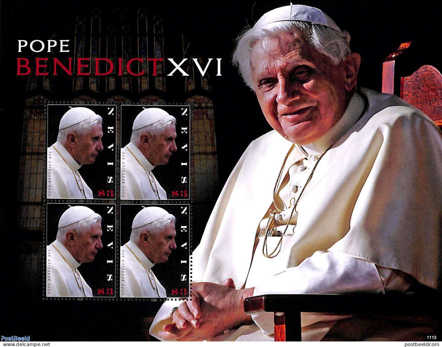 Nevis 2011 Pope Benedict XVI M/s, Mint NH, Religion - Pope - Religion - Popes