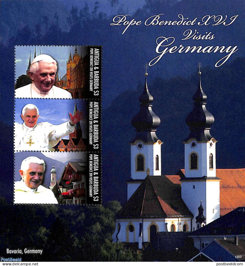 Antigua & Barbuda 2012 Popes Visit To Germany 3v M/s, Mint NH, History - Religion - Germans - Churches, Temples, Mosqu.. - Chiese E Cattedrali