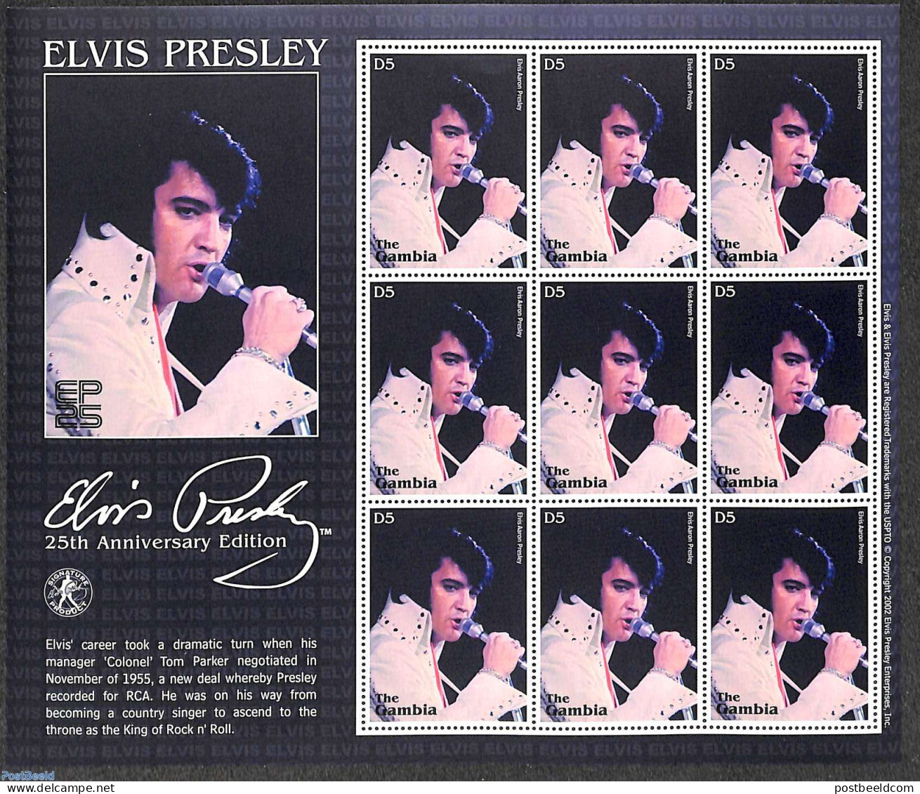 Gambia 2002 Elvis Presley M/s, Mint NH, Performance Art - Elvis Presley - Music - Elvis Presley