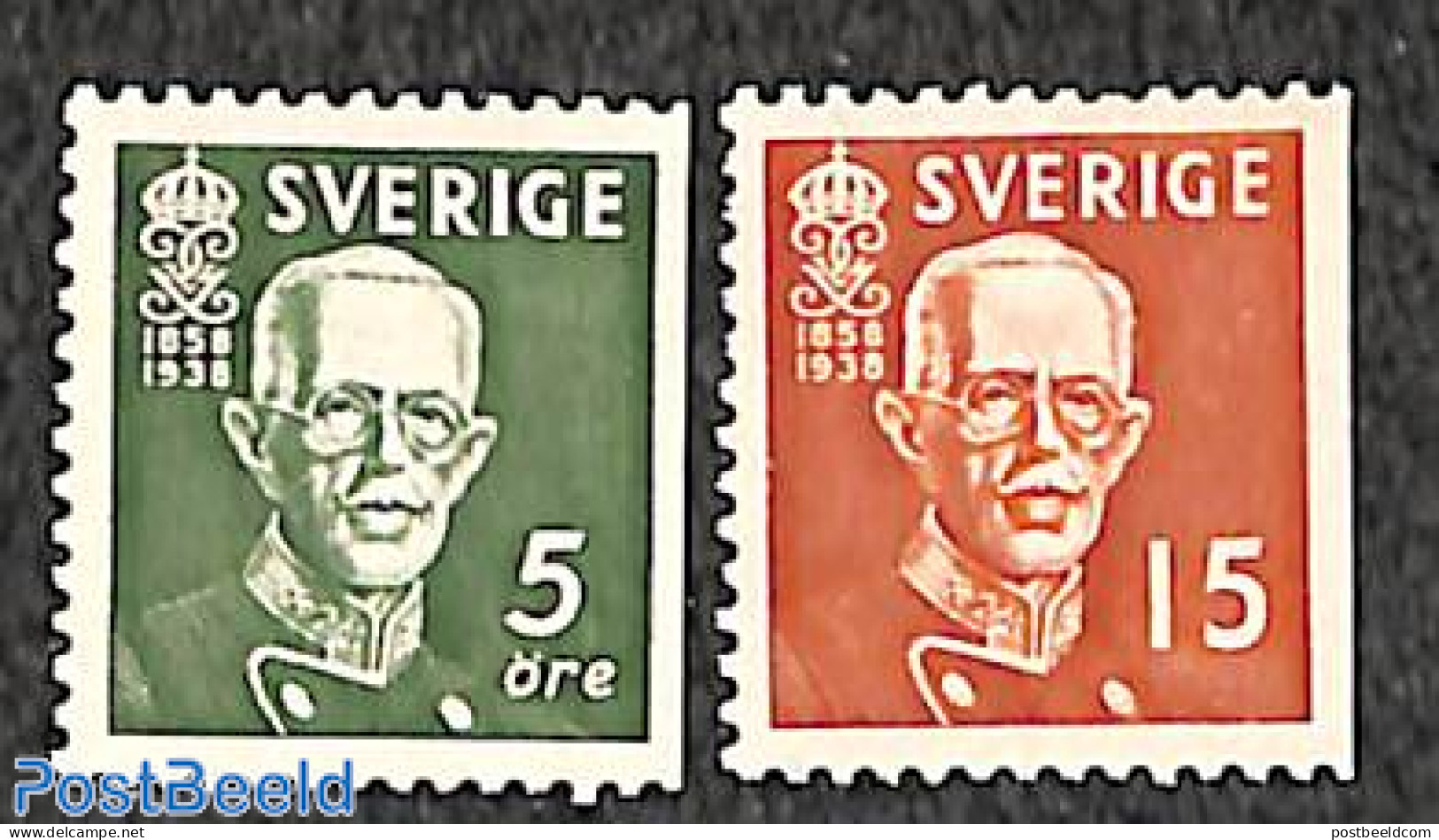 Sweden 1938 King Gustav V 2v, Perforated On 3 Sides, Mint NH - Ungebraucht