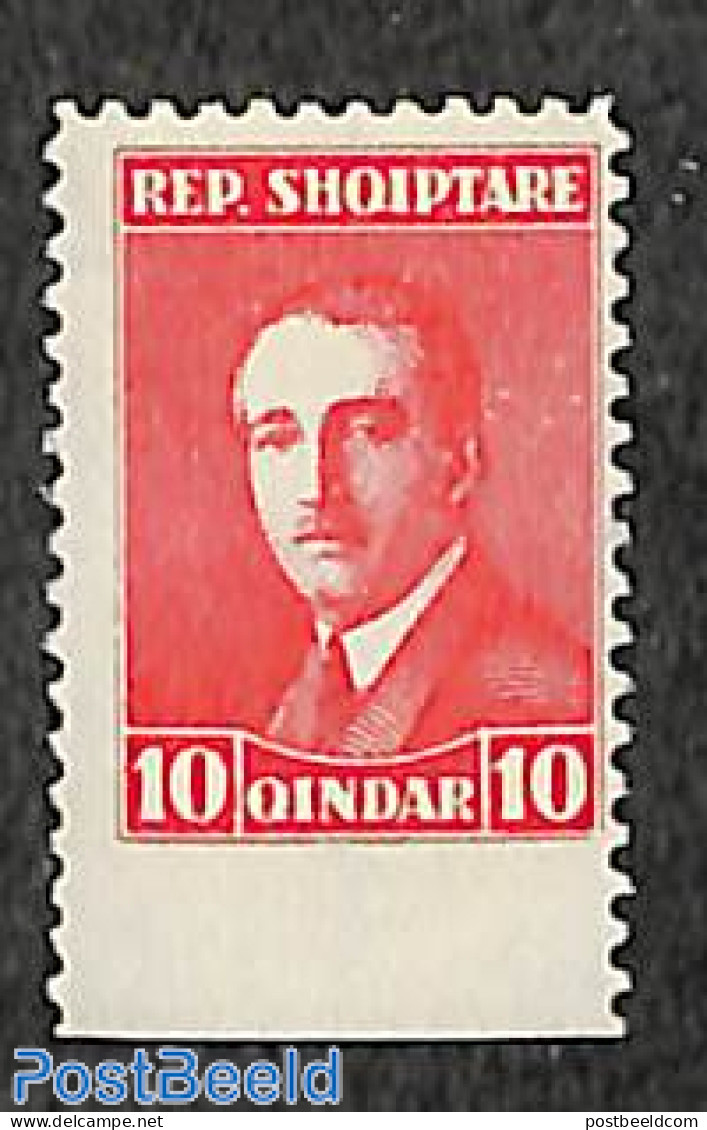 Albania 1925 10q, Perf. 11.5, Bottom Side Imperforated, Mint NH - Albanie