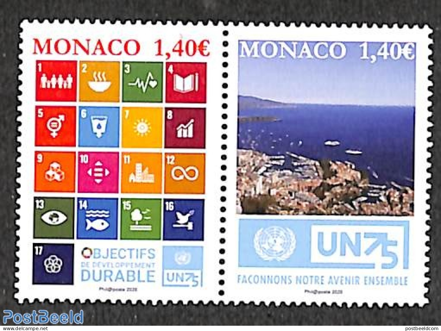 Monaco 2020 75 Years UNO 2v [:], Mint NH, History - United Nations - Unused Stamps