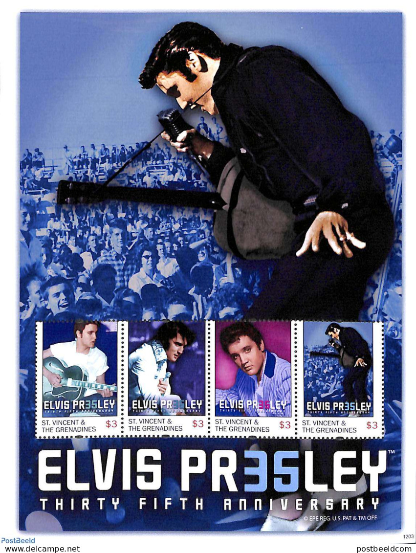 Saint Vincent 2012 Elvis Presley 4v M/s, Mint NH, Performance Art - Elvis Presley - Music - Popular Music - Elvis Presley