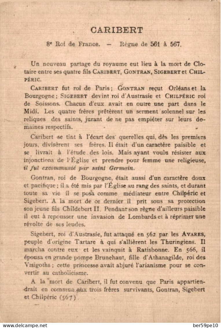 CHROMO LES ROIS DE FRANCE 8è ROI DE FRANCE CARIBERT REGNE DE 561 A 567 - Otros & Sin Clasificación