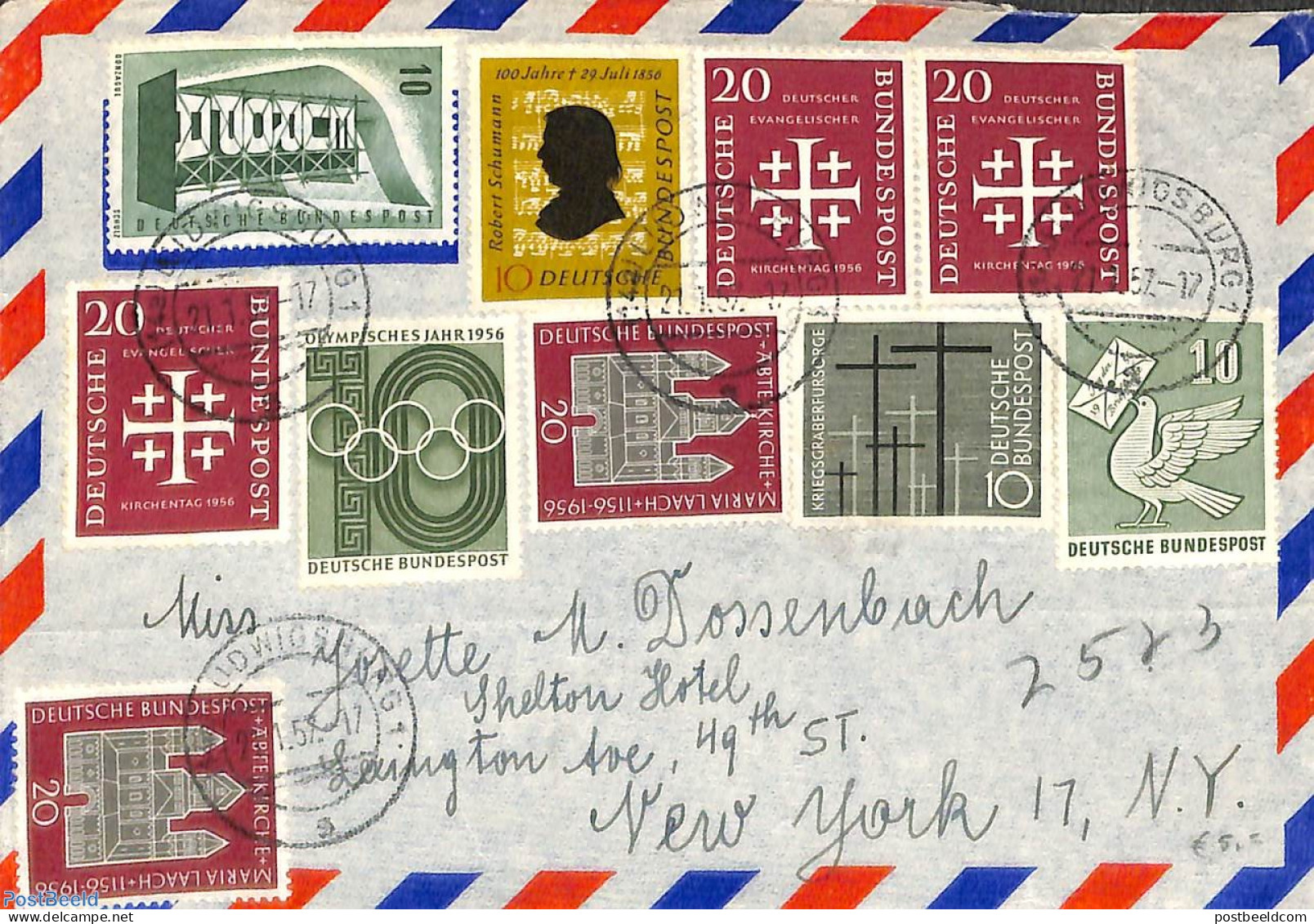 Germany, Federal Republic 1957 Letter From LUDWIGSBURG To New York, Postal History - Lettres & Documents