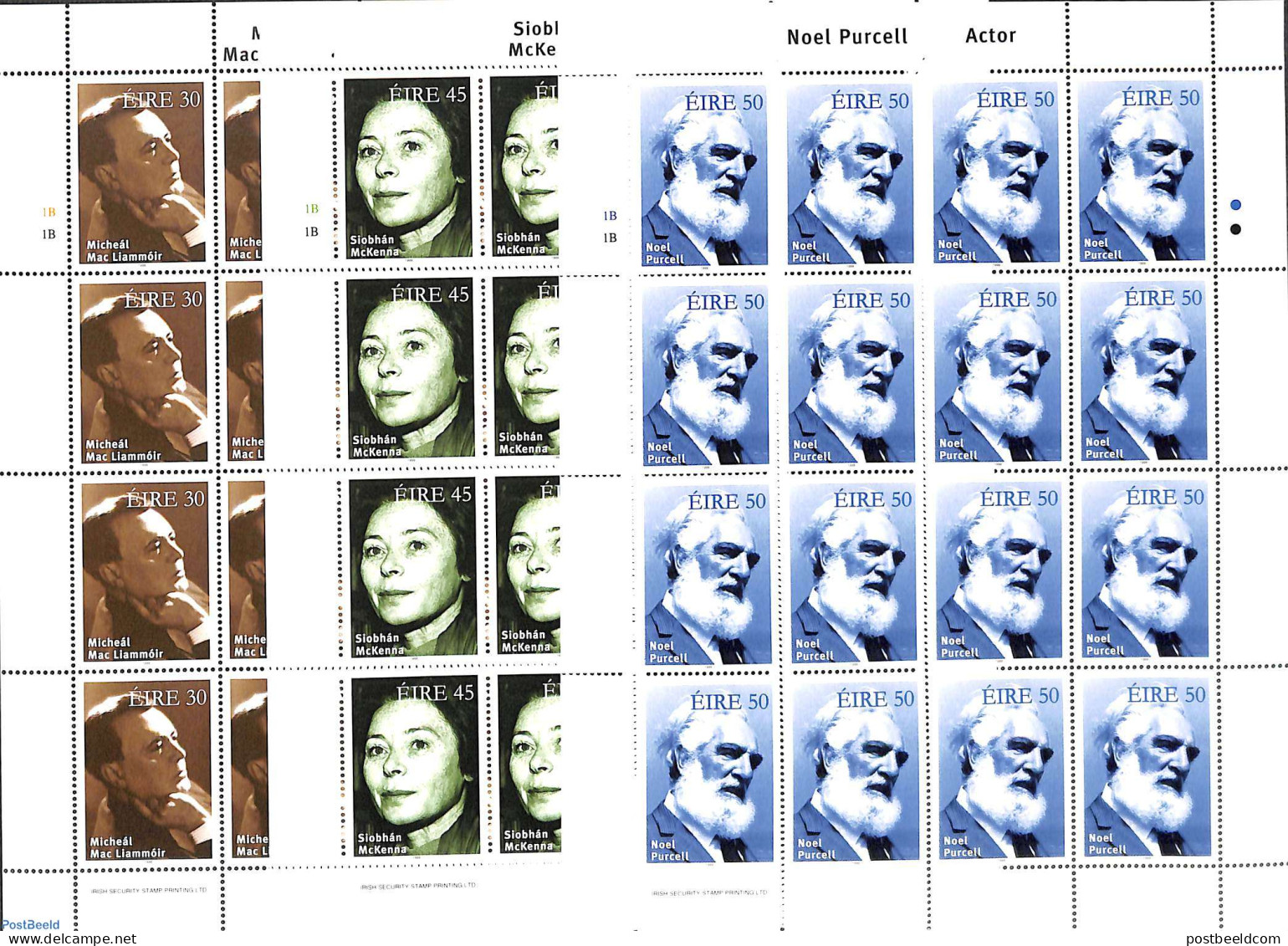 Ireland 1999 Actors 3 M/s, Mint NH, Performance Art - Movie Stars - Theatre - Unused Stamps