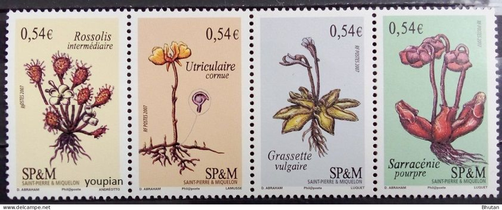 St. Pierre And Miquelon 2007, Carnivorous Plants And Flowers, MNH Stamps Strip - Nuovi