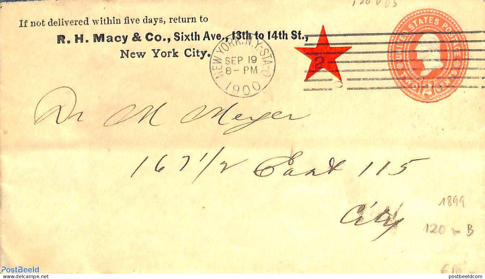 United States Of America 1900 Envelope 2c, R.H. Macy & Co., Used Postal Stationary - Brieven En Documenten
