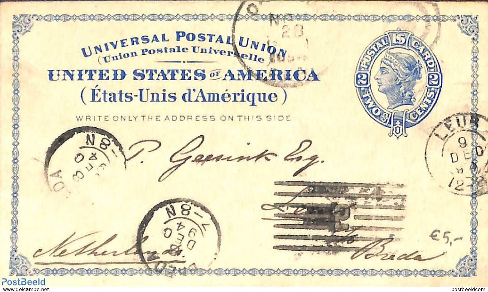 United States Of America 1894 Postcard 2c From ORLANDO To Breda (NL), Used Postal Stationary - Lettres & Documents