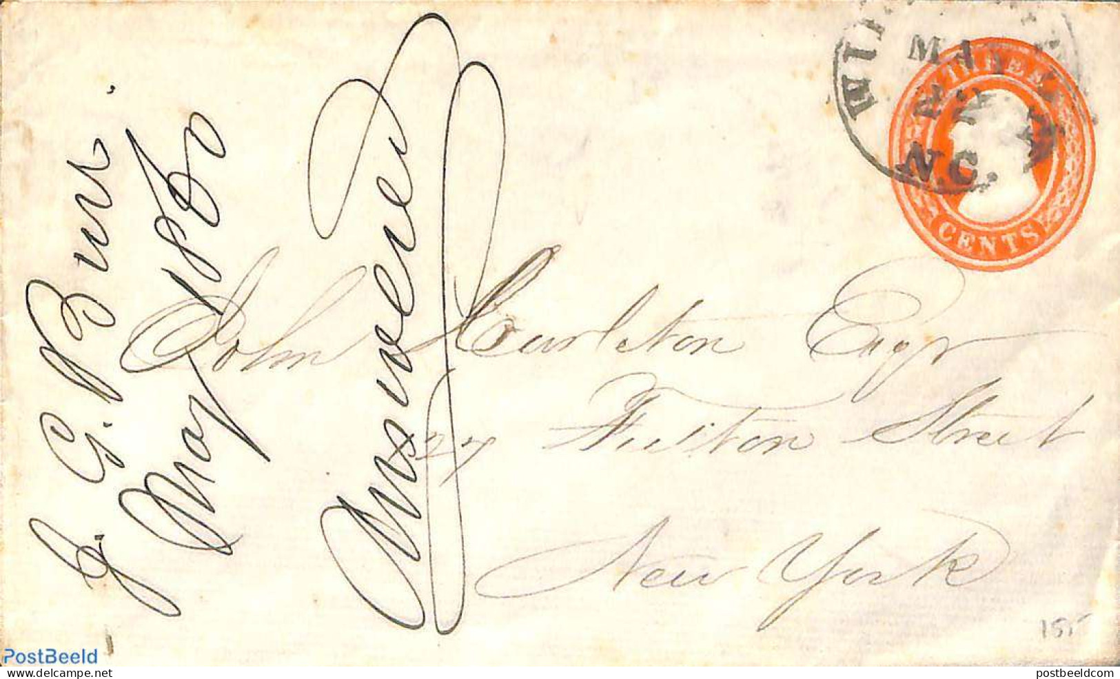 United States Of America 1860 Envelope 3c To N.Y., Used Postal Stationary - Brieven En Documenten