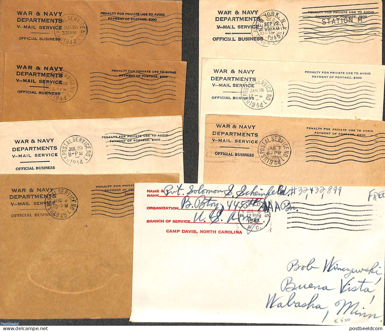 United States Of America 1945 Lot With 8 Army Mail Covers, Used Postal Stationary - Cartas & Documentos