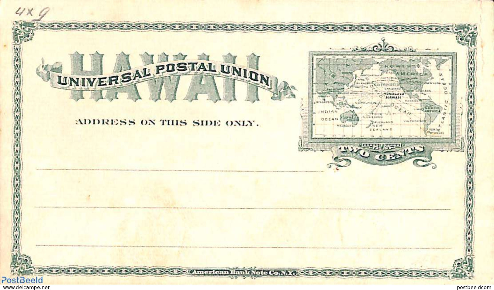 Hawaii 1897 Postcard 2c, Unused Postal Stationary, Various - Maps - Geography