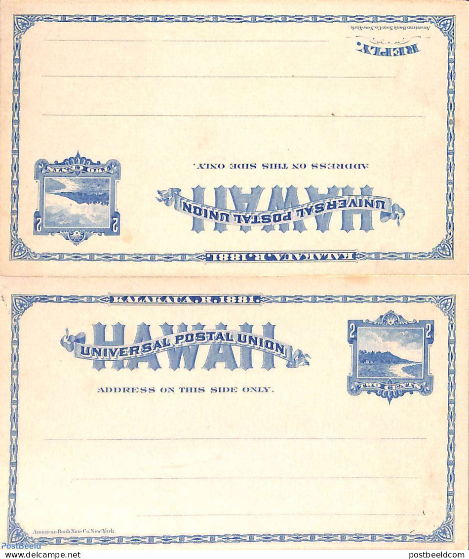 Hawaii 1889 Reply Paid Postcard 2/2c, Unused Postal Stationary - Hawaï