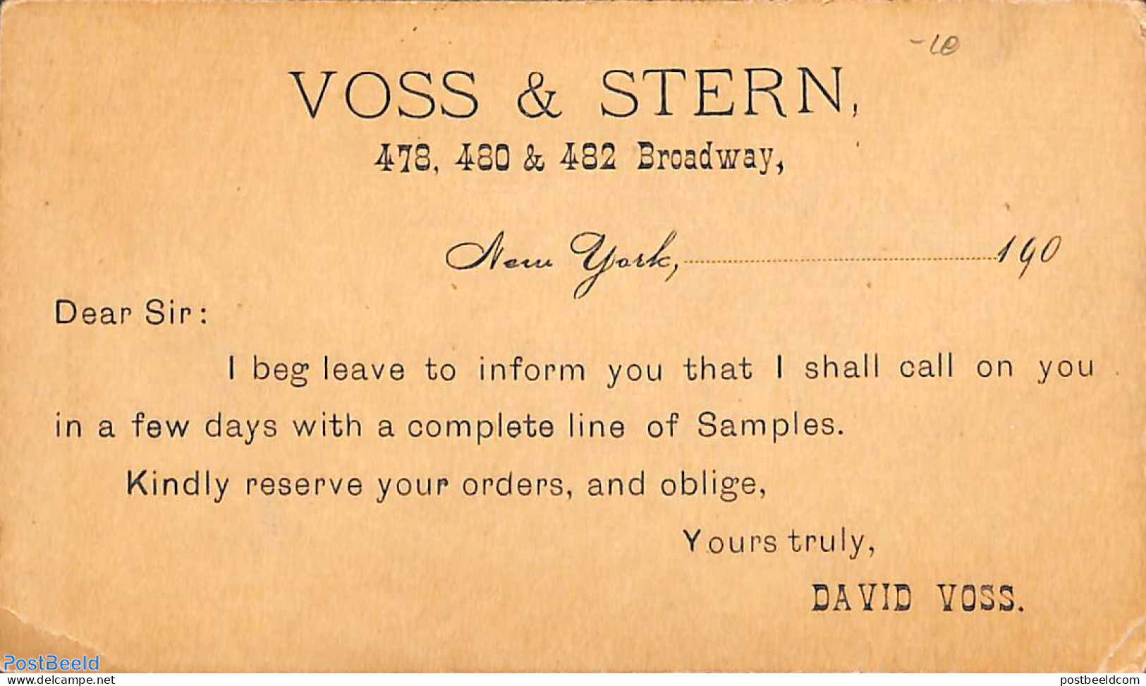 United States Of America 1897 Postcard 1c, VOSS & STERN, Unused Postal Stationary - Storia Postale
