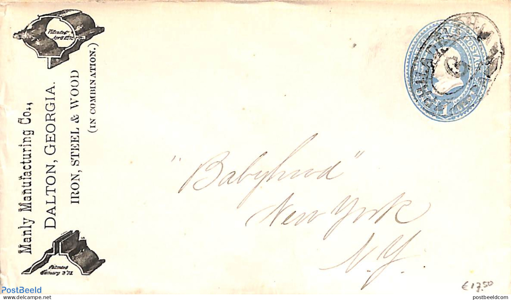 United States Of America 1915 Envelope 1c, Manly Manufactoring Co., Used Postal Stationary - Covers & Documents