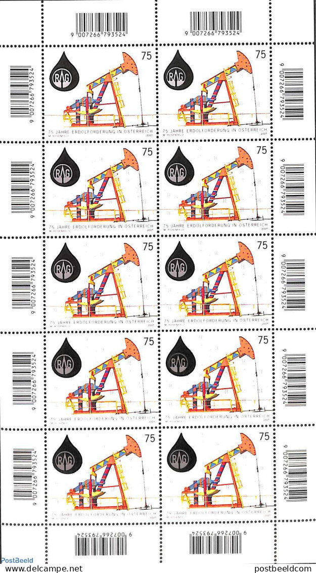 Austria 2007 Oilwells In Austria M/s, Mint NH, Science - Various - Mining - Scented Stamps - Unused Stamps