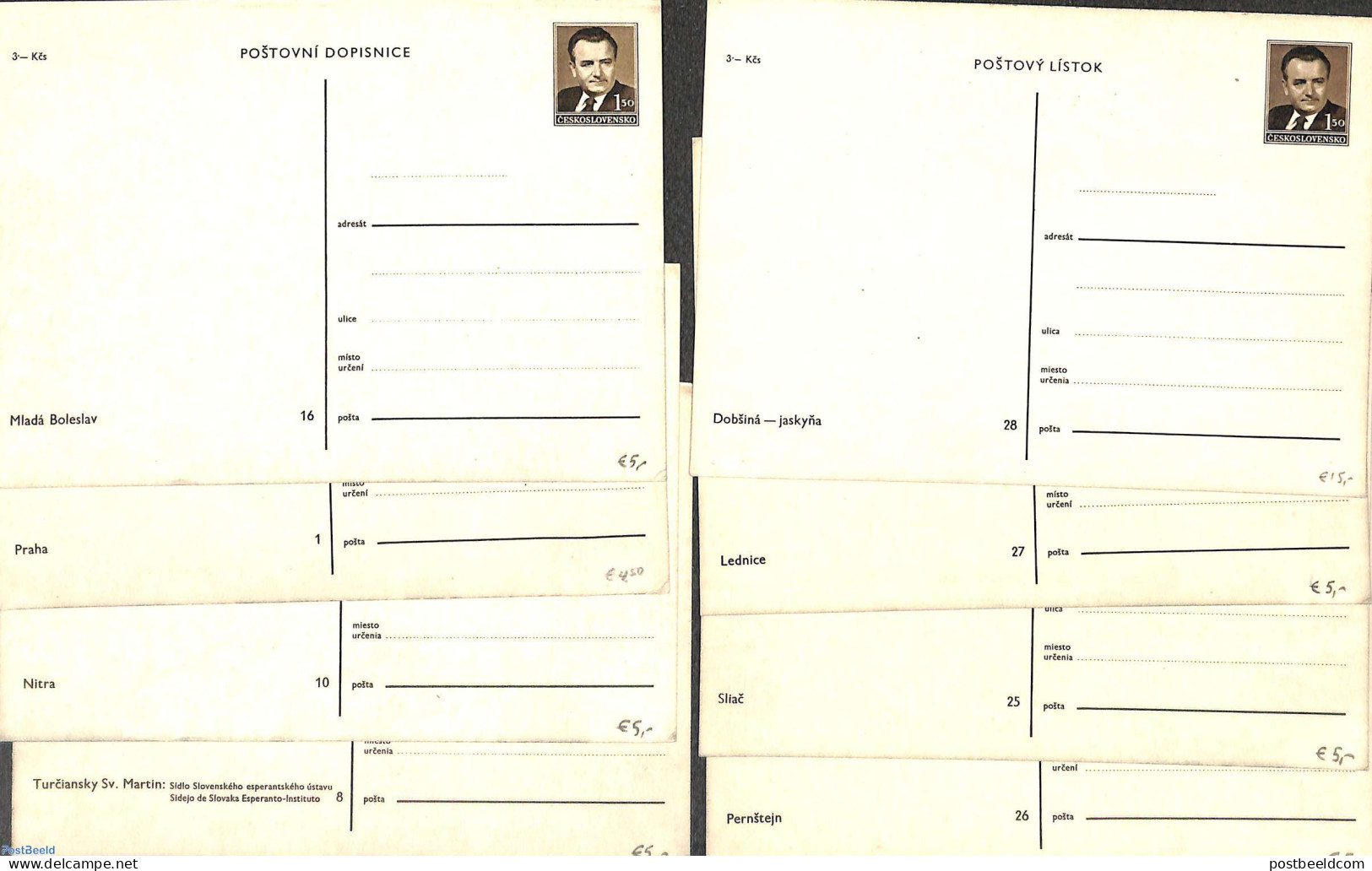 Czechoslovkia 1950 Lot With 8 Illustrated Postcards, Unused Postal Stationary - Briefe U. Dokumente