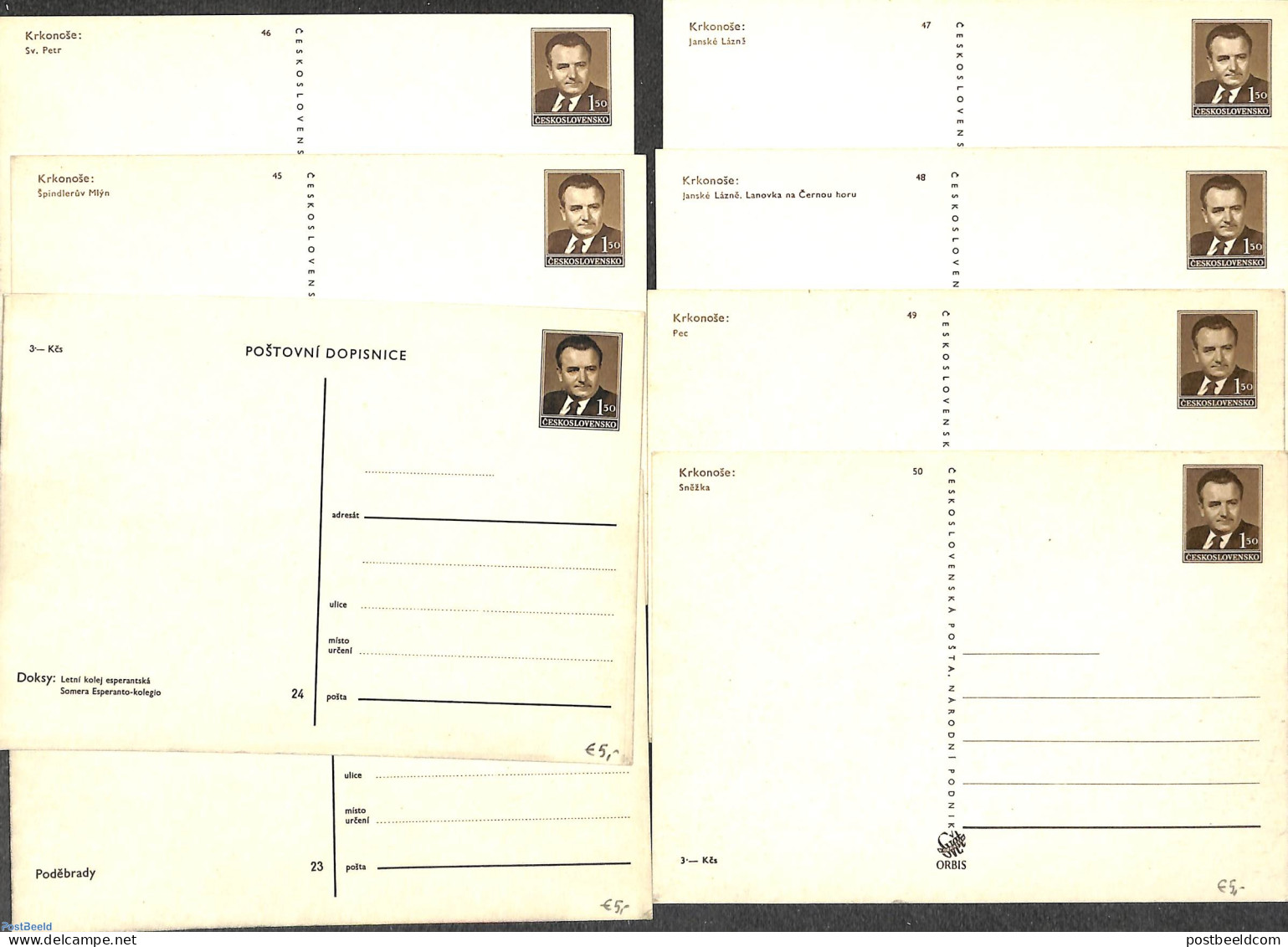 Czechoslovkia 1950 Lot With 8 Illustrated Postcards, Unused Postal Stationary - Storia Postale
